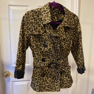 H&M leopard rain jacket. Double-breasted. Belted.  Size 8